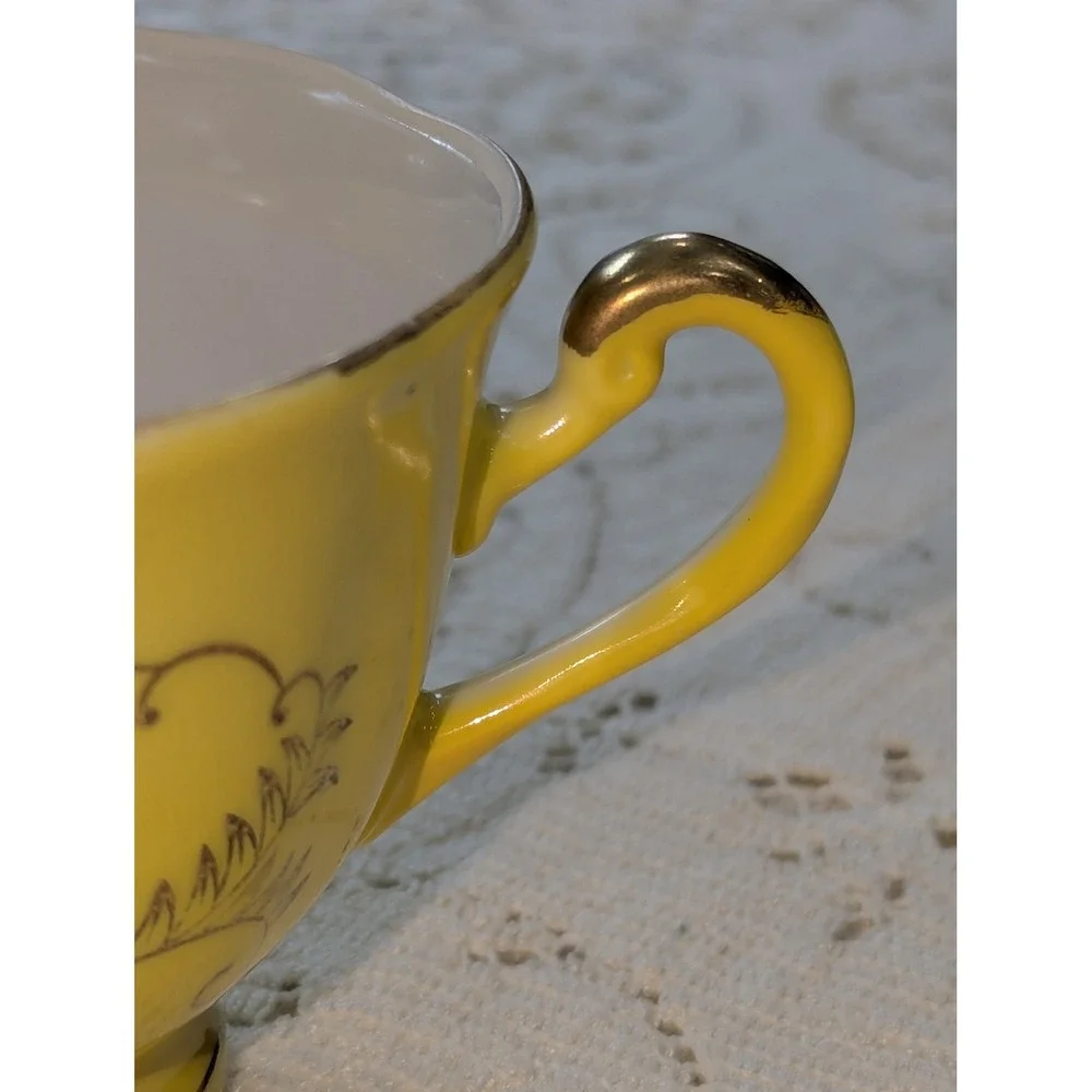 Vintage Tea Cup and Saucer Set OS Yellow Floral Gold Gilt Japan Porcelain
